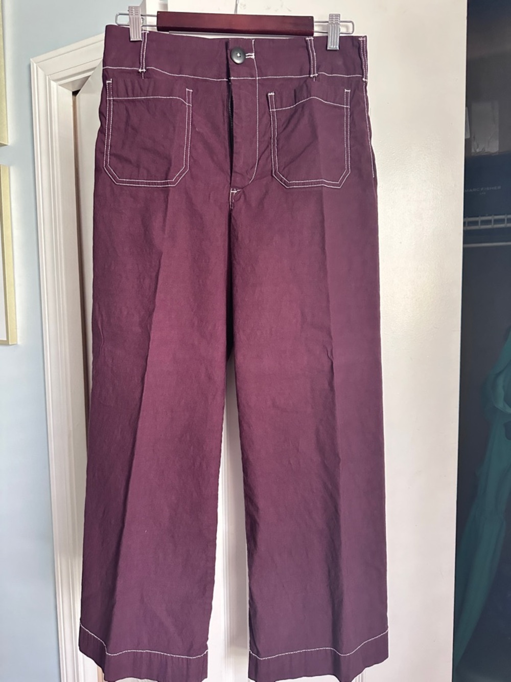 Maeve Crop Wide-Leg Cotton Pants in Plum Sz 28